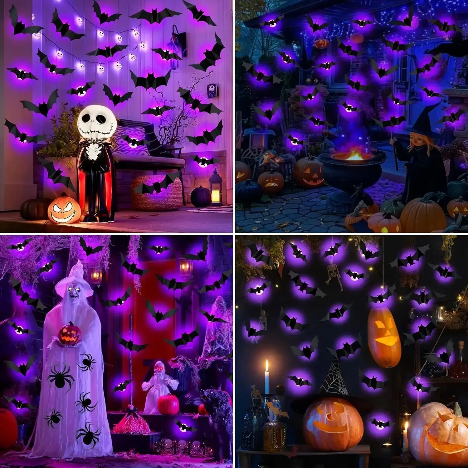 3D bat wall decor Halloween night light purple stickers for party decoration
