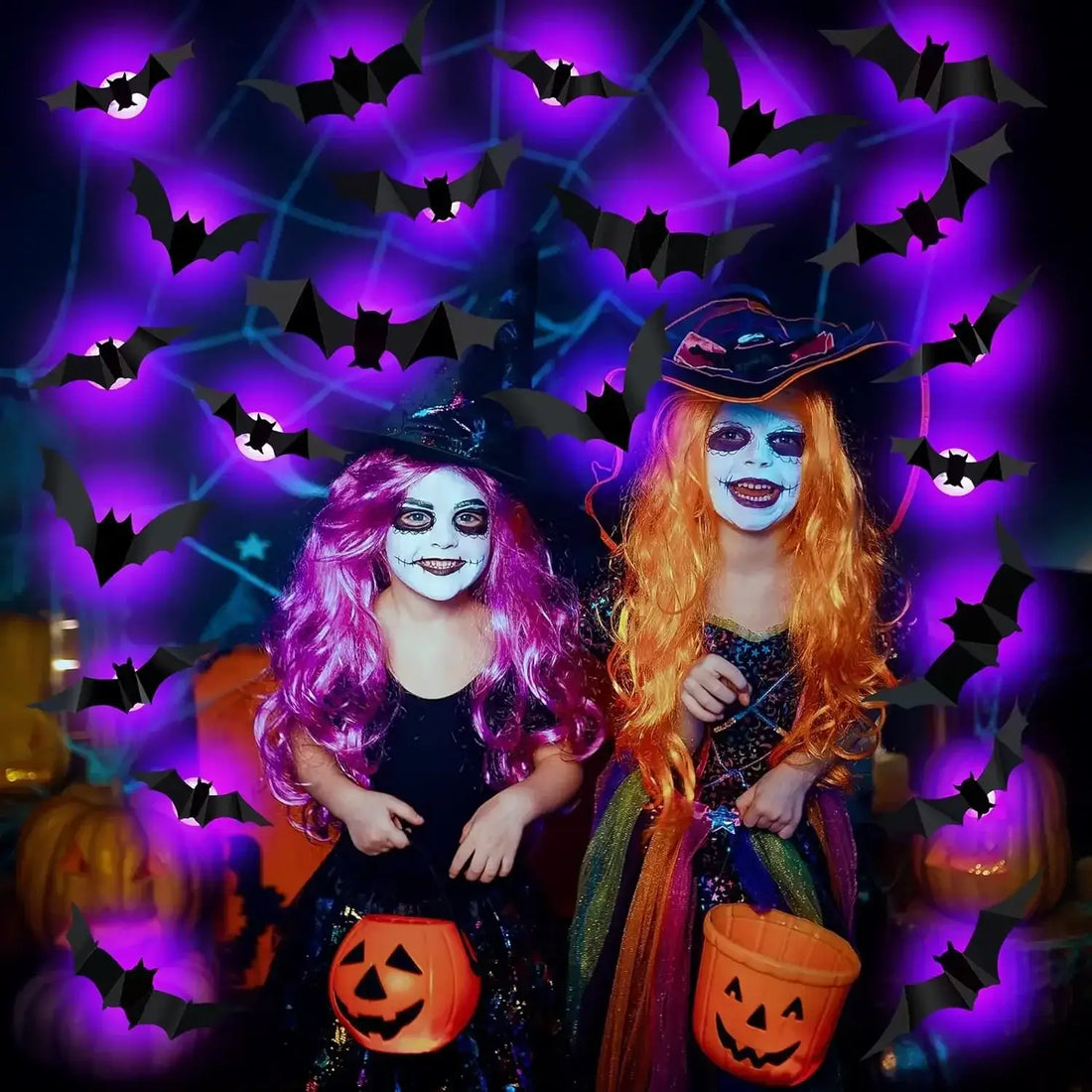 3D bat wall decor Halloween night light purple stickers for party decoration