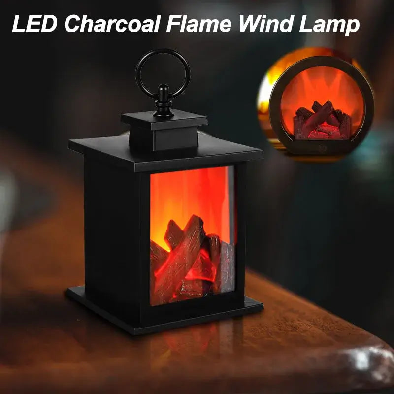 LED fireplace table lamp with realistic flame effect for cozy ambient lighting