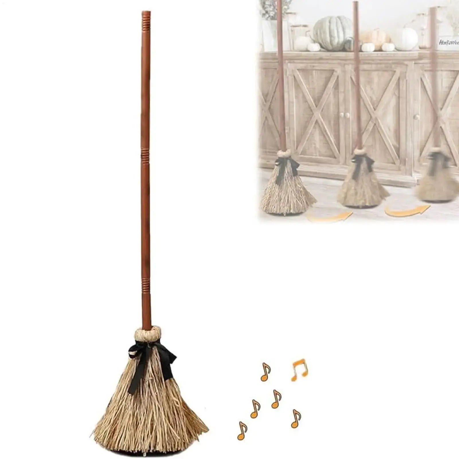 Sound activated floating witch broom Halloween decoration with motion sensor